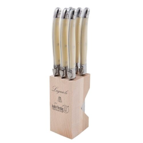 LAGUIOLE STEAK KNIFE SET 6piece IN BLOCK IVORY (ANDRE VERDIER)