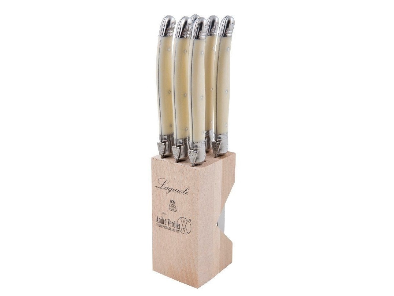 LAGUIOLE STEAK KNIFE SET 6piece IN BLOCK IVORY (ANDRE VERDIER)