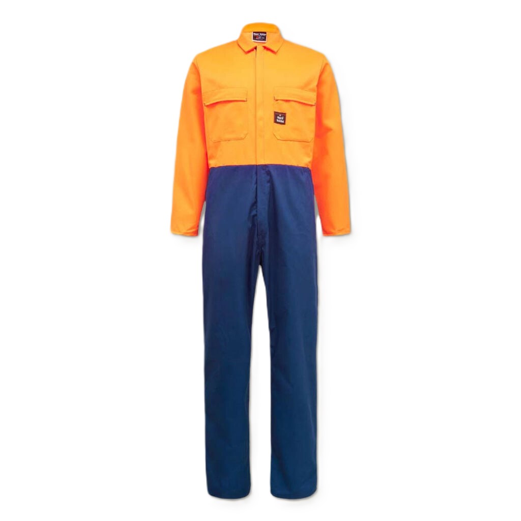 HARD YAKKA OVERALL N1128 DAY POLY/COTTON ZIP OVERALL SIZE 9 *ROYAL/FLURO ORANGE*