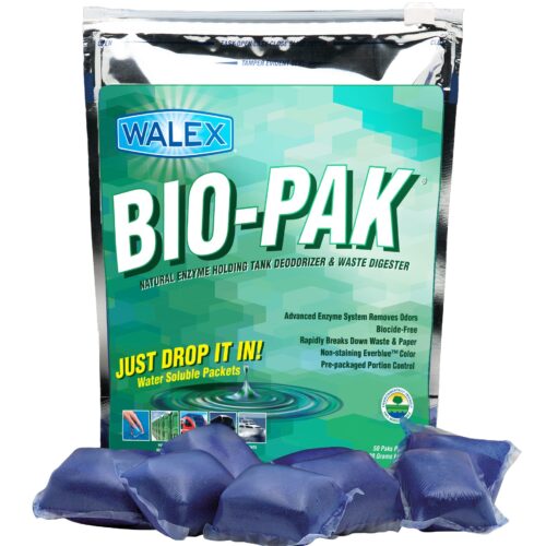 WALEX BIO-PAK COMMERCIAL TOILET WASTE TREATMENT CHEMICAL BAG/50 SACHETS (GREEN)