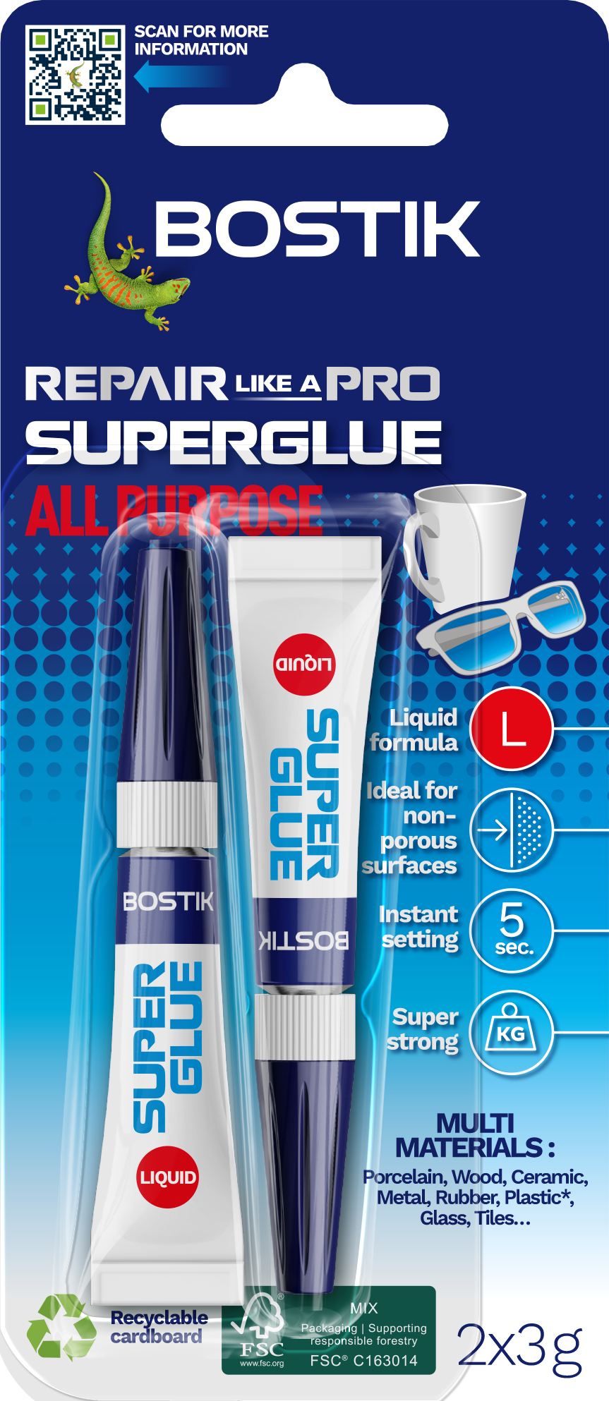 BOSTIK SUPER GLUE LIQUID ALL PURPOSE 2 x 3g