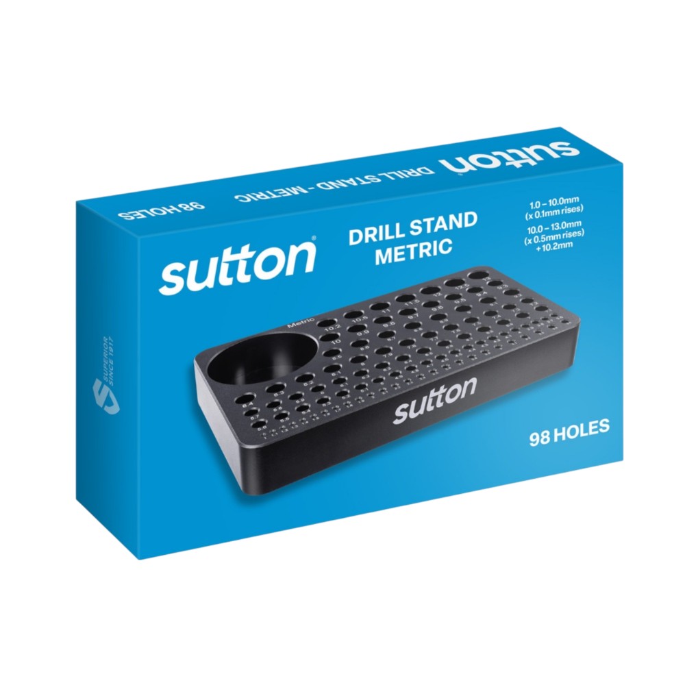 SUTTON DRILL STAND 98 HOLE ALUMINIUM WITH MAGNETS 1.0-10.0mm(x 0.1mm rises) 10.0-13.0mm(x0.5mm RISES +10.2mm)