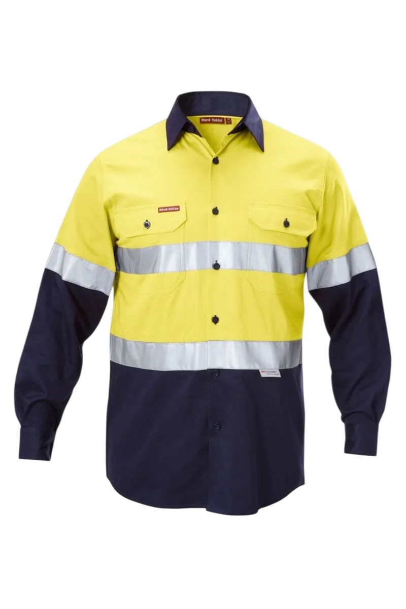 SHIRT LONG SLEEVE HARD YAKKA HI VIS 2 TONE DRILL XL YELLOW-NAVY
