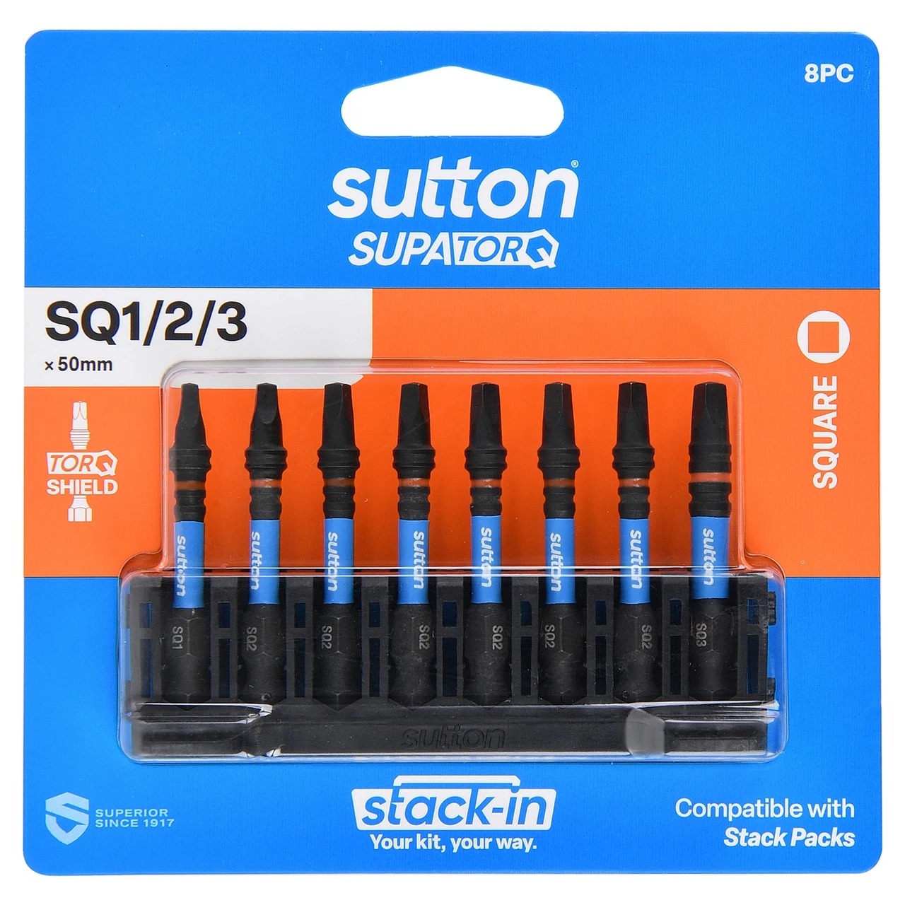 SCREWDRIVER BIT SET SUTTON SUPATORQ 8PCE SQ1/2/3 x 50mm
(1x SQ1, 6x SQ2, 1x SQ3)
