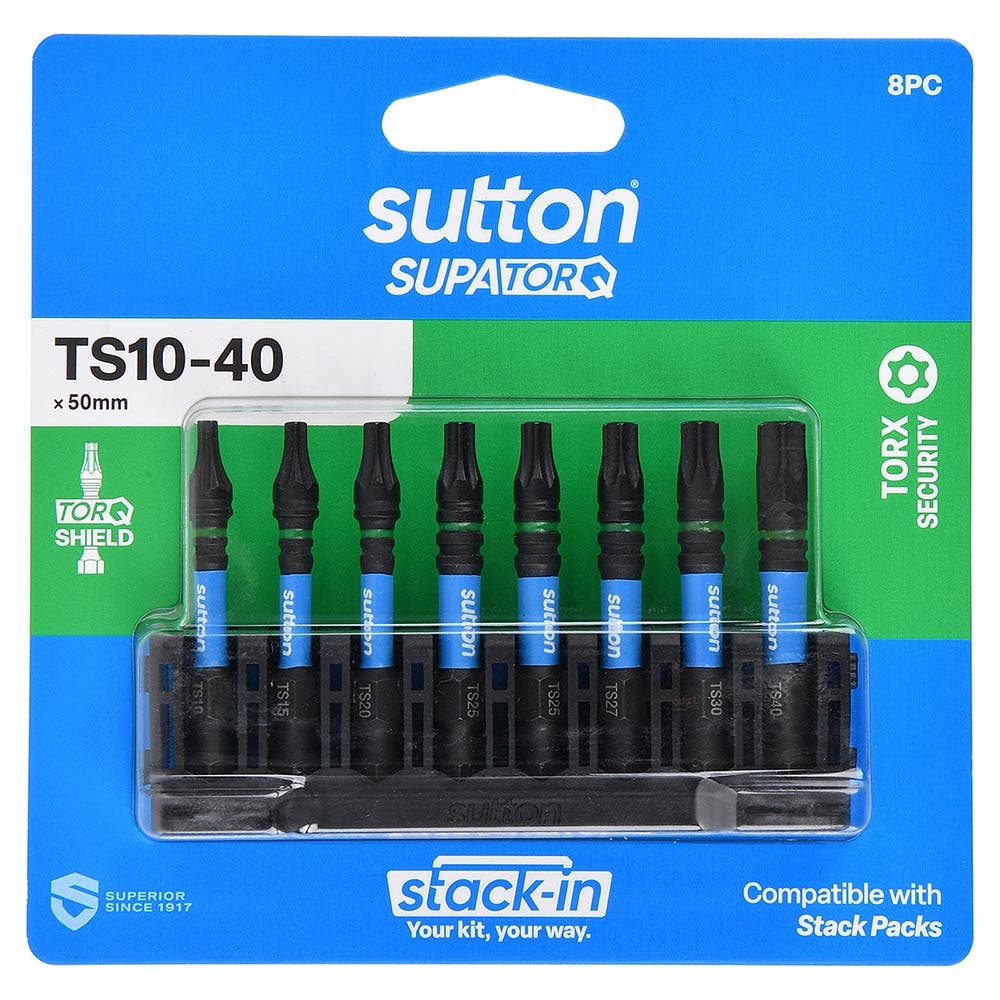 SCREWDRIVER BIT SET SUTTON SUPATORQ 8PCE TORX SECURITY
TS10-40 x 50mm