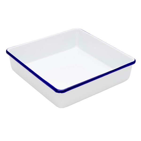 BROWNIE PAN FALCON SQUARE 24cm WHITE/BLUE RIM