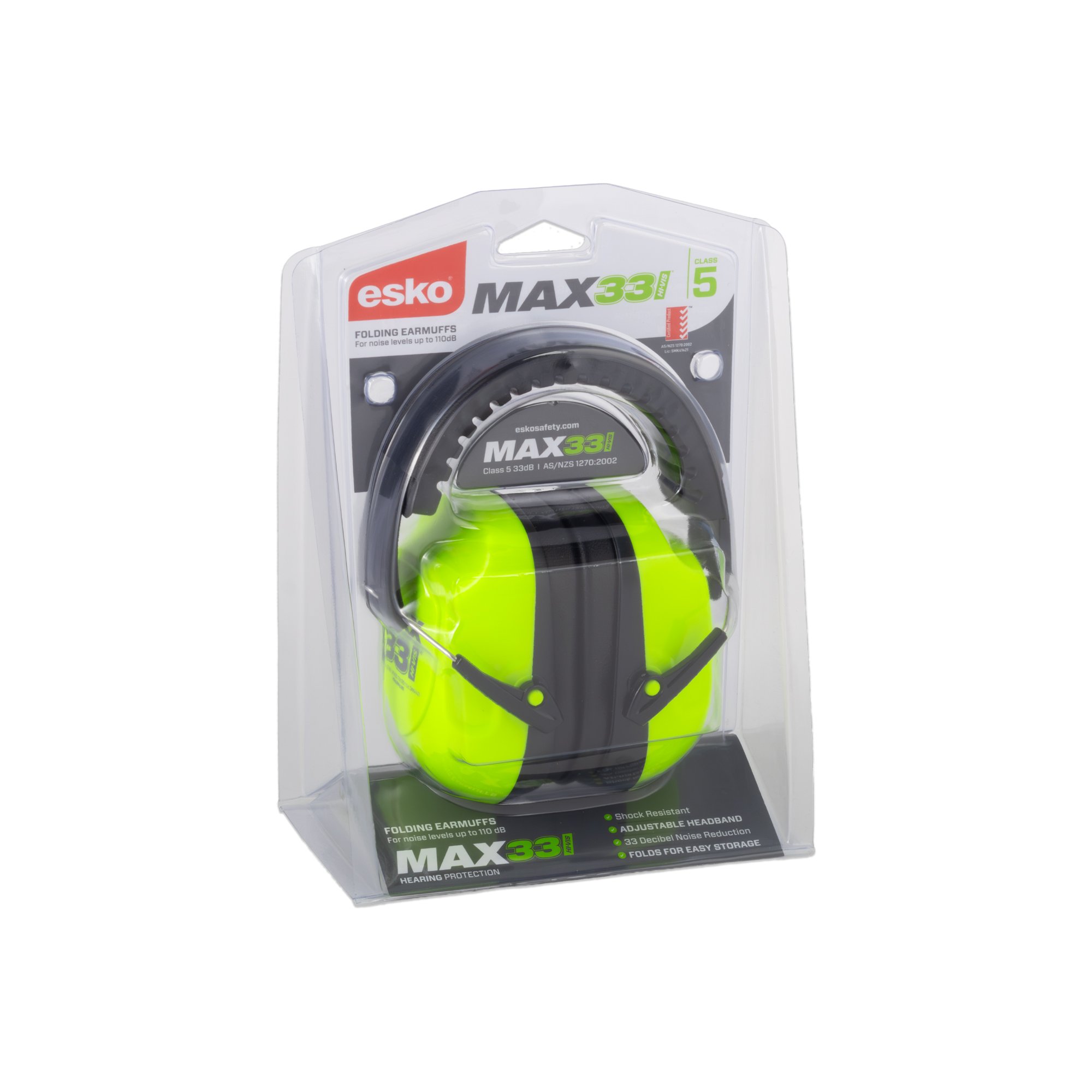 EAR MUFF ESKO MAX33HV CLASS 5 FOLDING HI-VIS GREEN - Image 3