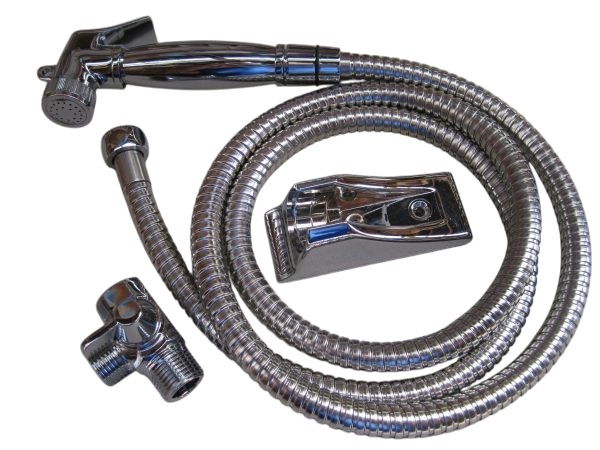 BIDET HOSE/ DIVERTER & WALL BRACKET SET PACIFIC PLUMBING CHROME (1500mm hose)