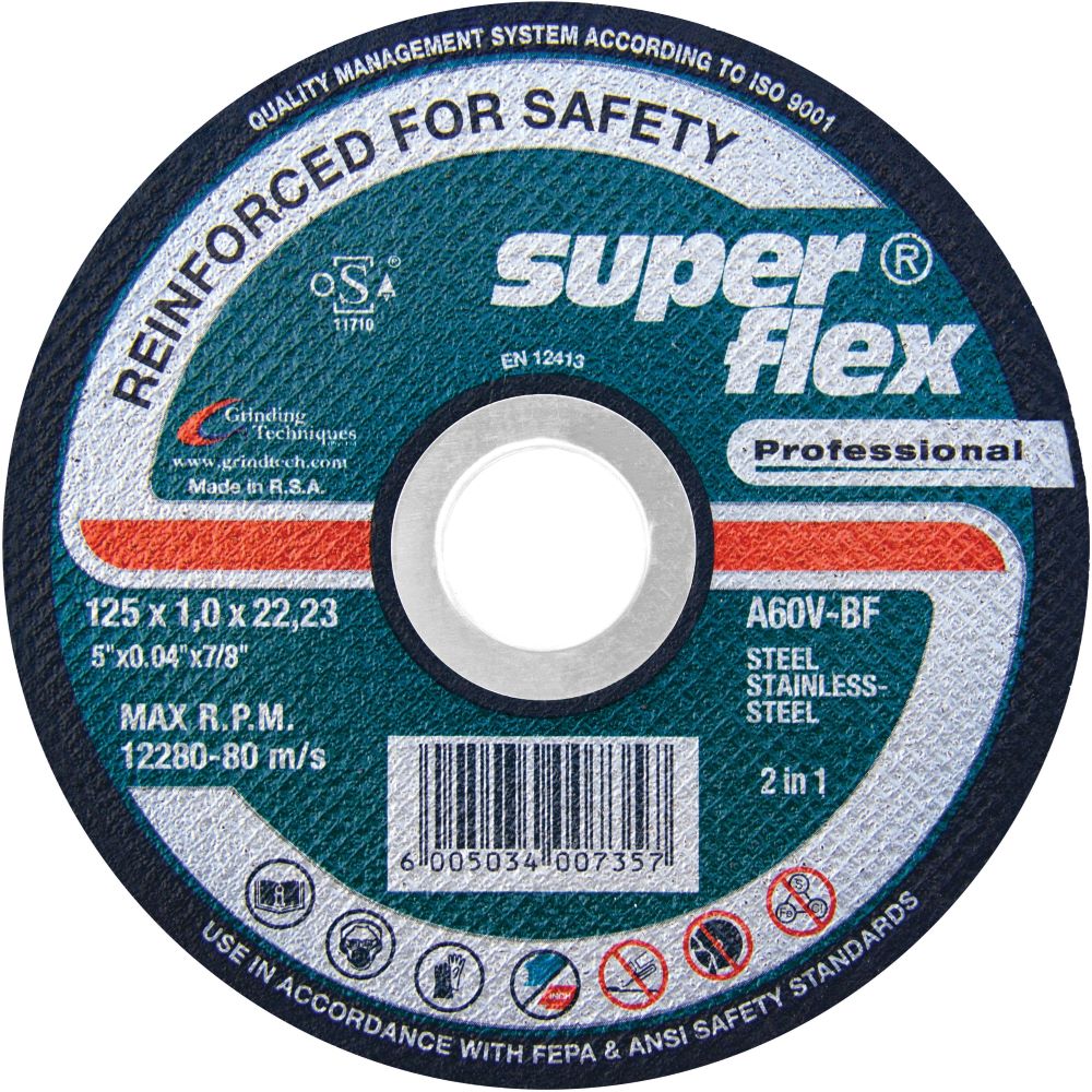SUPERFLEX CUT OFF DISC 125x1.0x22.23mm A60V-BF PROFESIONAL STAINLESS STEEL TIN/10
