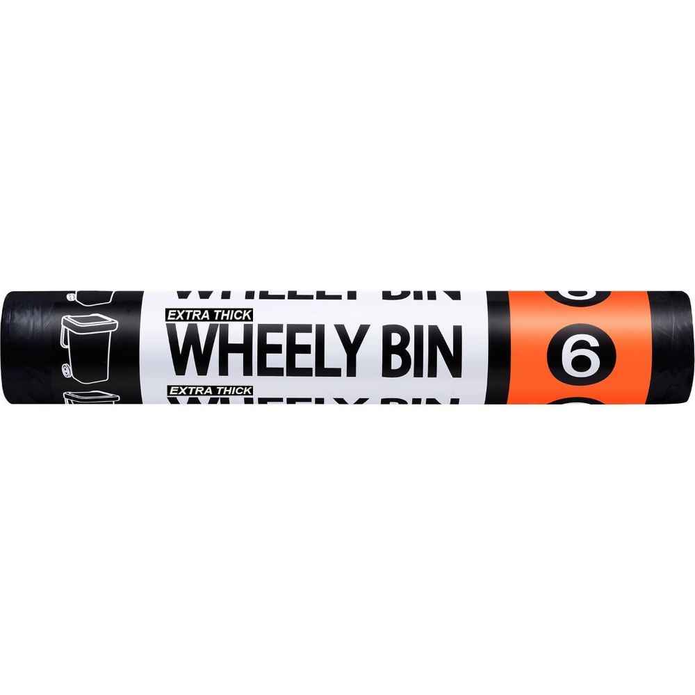 RUBBISH BAG BLACK SACKS WHEELY BIN 240ltr roll/6 (1130x1470mm)