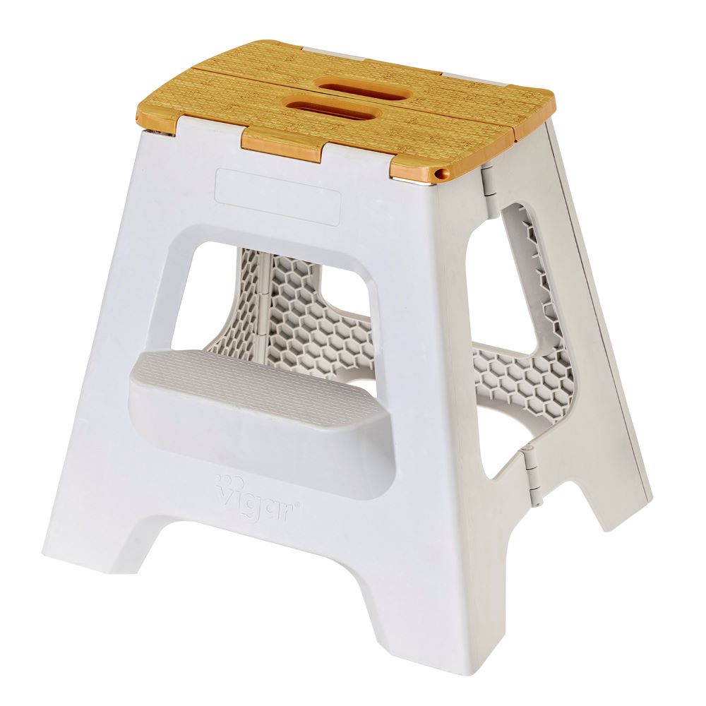 VIGAR FOLDABLE STOOL 2-STEP 40cm WHITE/BAMBOO