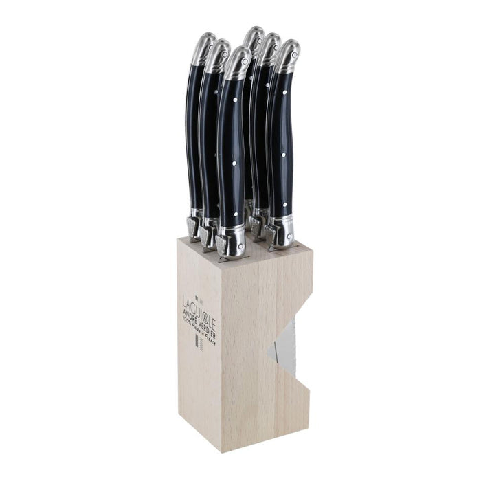LAGUIOLE STEAK KNIFE SET 6piece IN BLOCK BLACK (ANDRE VERDIER)