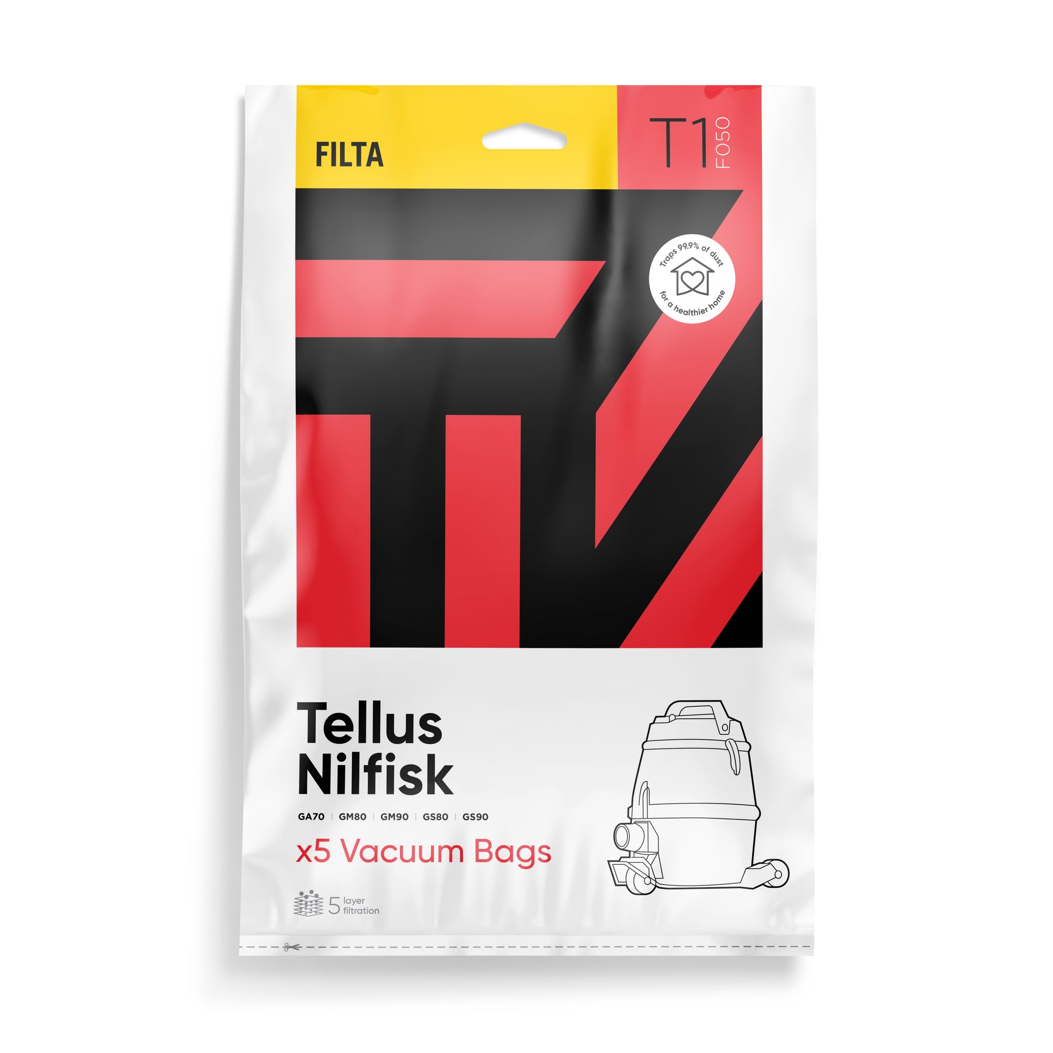 VACUUM CLEANER BAG TELLUS GM80, GM90 PKT/5 (F050)