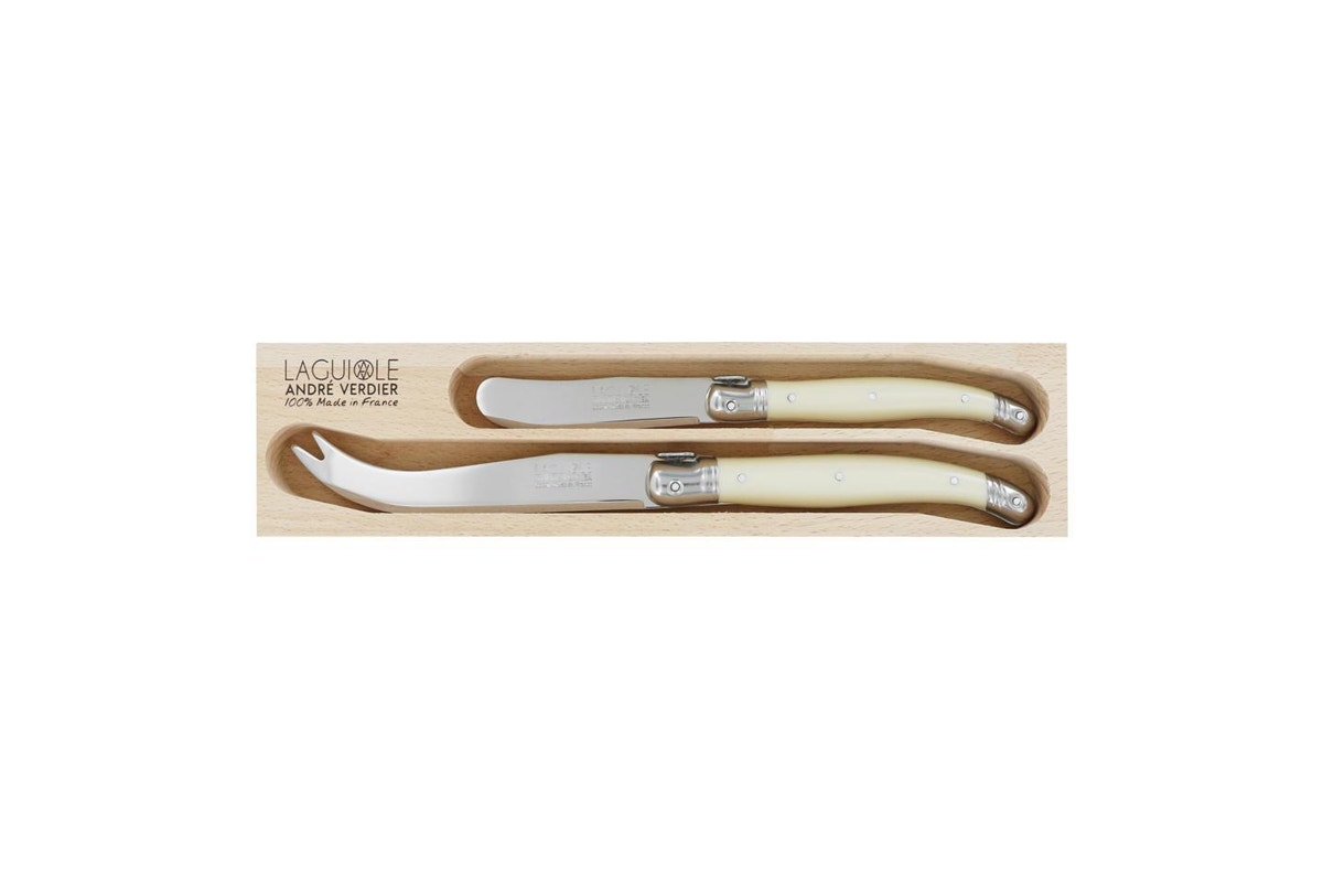 LAGUIOLE CHEESE SET 2piece IVORY (ANDRE VERDIER) contains BUTTER SPREADER, LARGE CHEESE KNIFE