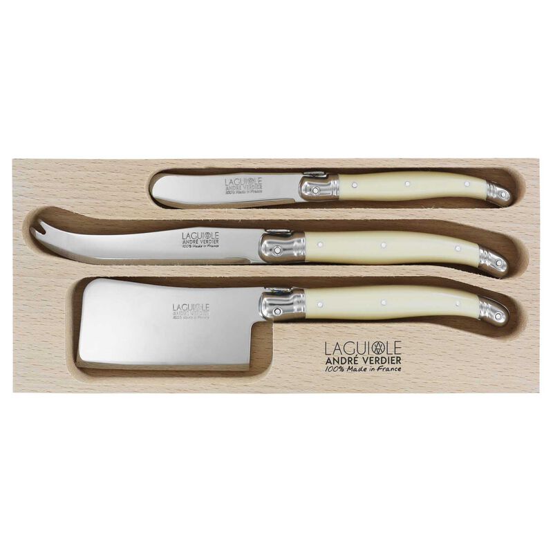 LAGUIOLE CHEESE KNIFE SET 3piece IVORY (ANDRE VERDIER) contains BUTTER SPREADER, LARGE CHEESE KNIFE, CHEESE CLEAVER