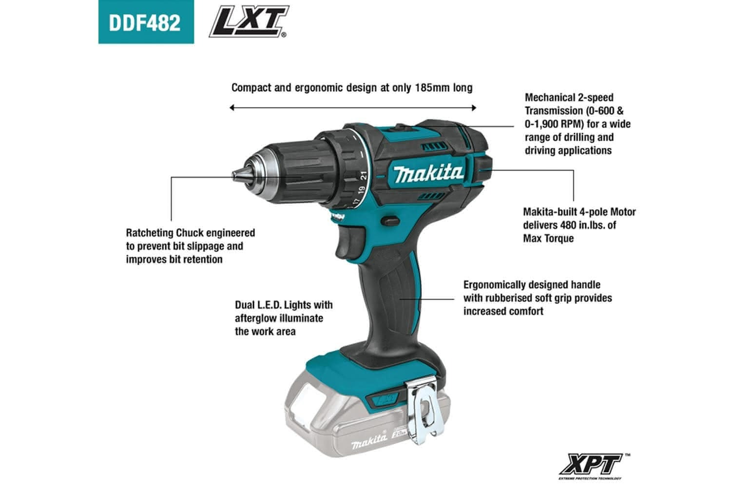 DRILL LXT MAKITA DDF482ST 18v 5ah BATT AND CHARGER - Image 2