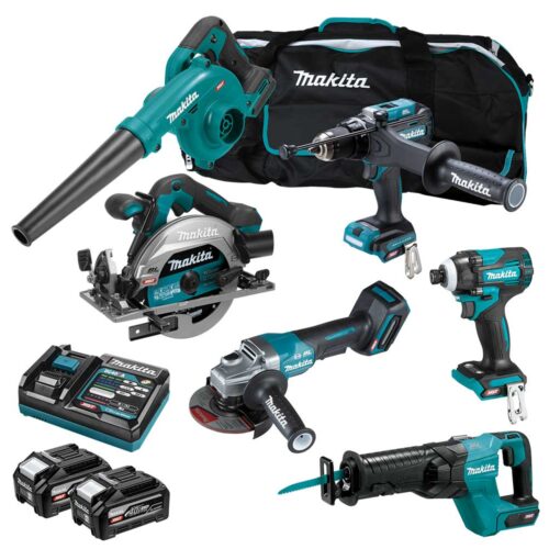 DRILL, IMPACT DRIVER,CIRCULAR SAW,RECIP SAW, BLOWER & ANGLE GRINDER KIT MAKITA DK0276G601 40v XGT 6pce