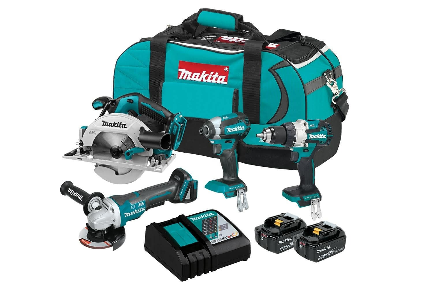 DRILL, IMPACT DRIVER, ANGLE GRINDER & CIRCULAR SAW COMBO KIT MAKITA DLX4184TX1 4pce