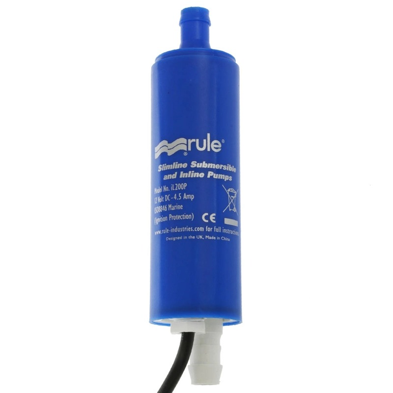 PUMP RULE 200P INLINE 12v 200gph WATER/DIESEL (BLUE