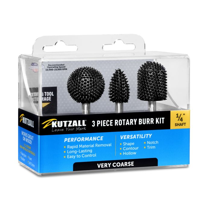 KUTZALL EXTREME BURR KIT FOR 1/4 GRINDERS- 3 PIECE VERY COARSE KIT