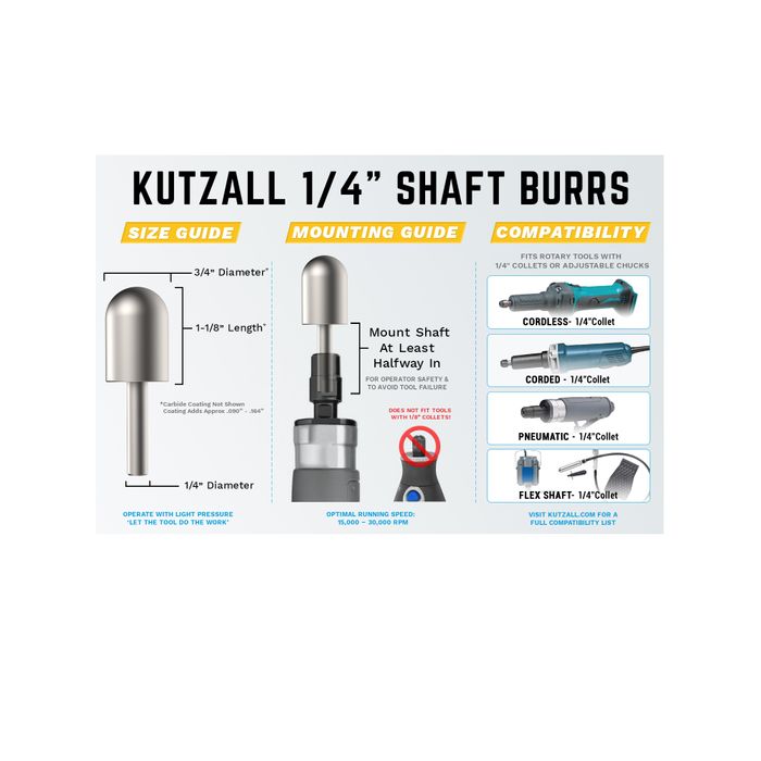 KUTZALL EXTREME BURR KIT FOR 1/4 GRINDERS- 3 PIECE VERY COARSE KIT - Image 3