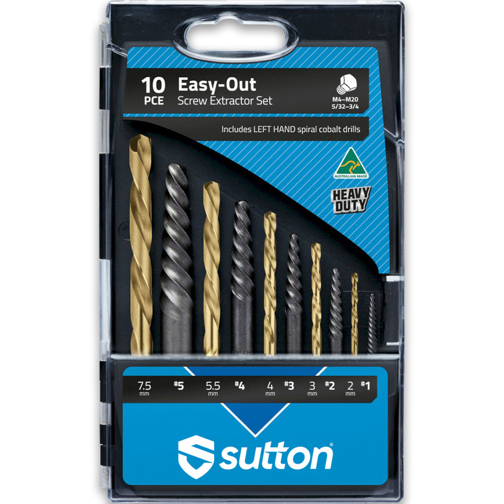 SCREW EXTRACTOR SET SUTTON S20L 10PCE W/ LEFT DRILLS