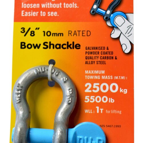 NU-D DEE SHACKLE 10mm GALV 2500kg TESTED EASY TIGHTEN/LOOSEN CAPTIVE PIN