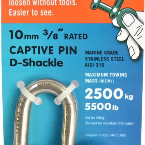 NU-D DEE SHACKLE 10mm STAINLESS2500kg TESTED EASY TIGHTEN/LOOSEN CAPTIVE PIN