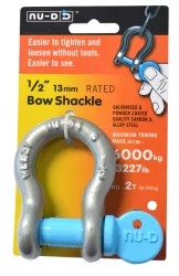 NU-D DEE SHACKLE 13mm GALV 3000kg TESTED EASY TIGHTEN/LOOSEN CAPTIVE PIN