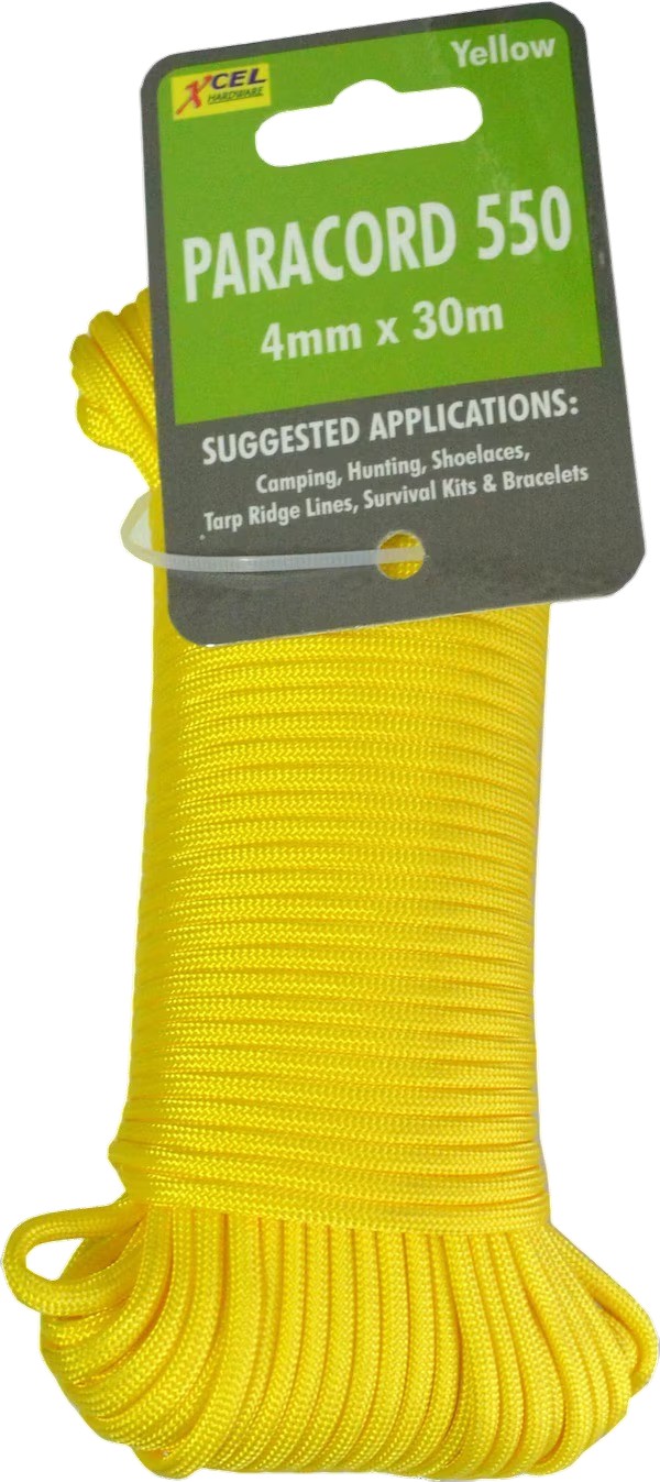 NYLON PARACORD 550 4mmx30m YELLOW XCEL