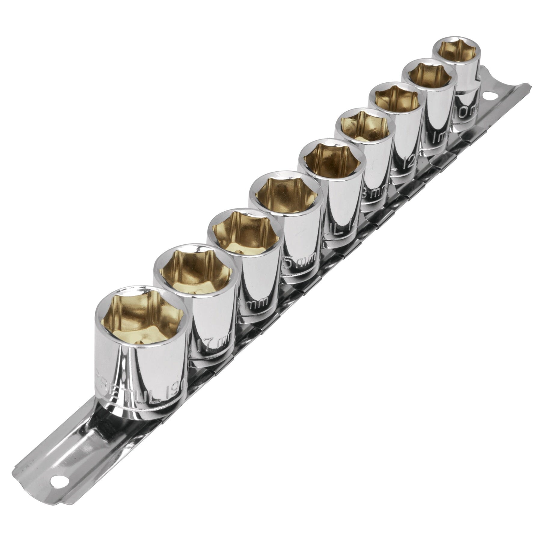 PRETUL SOCKET SET ON RAIL 3/8DR 10-19mm 9Pce
